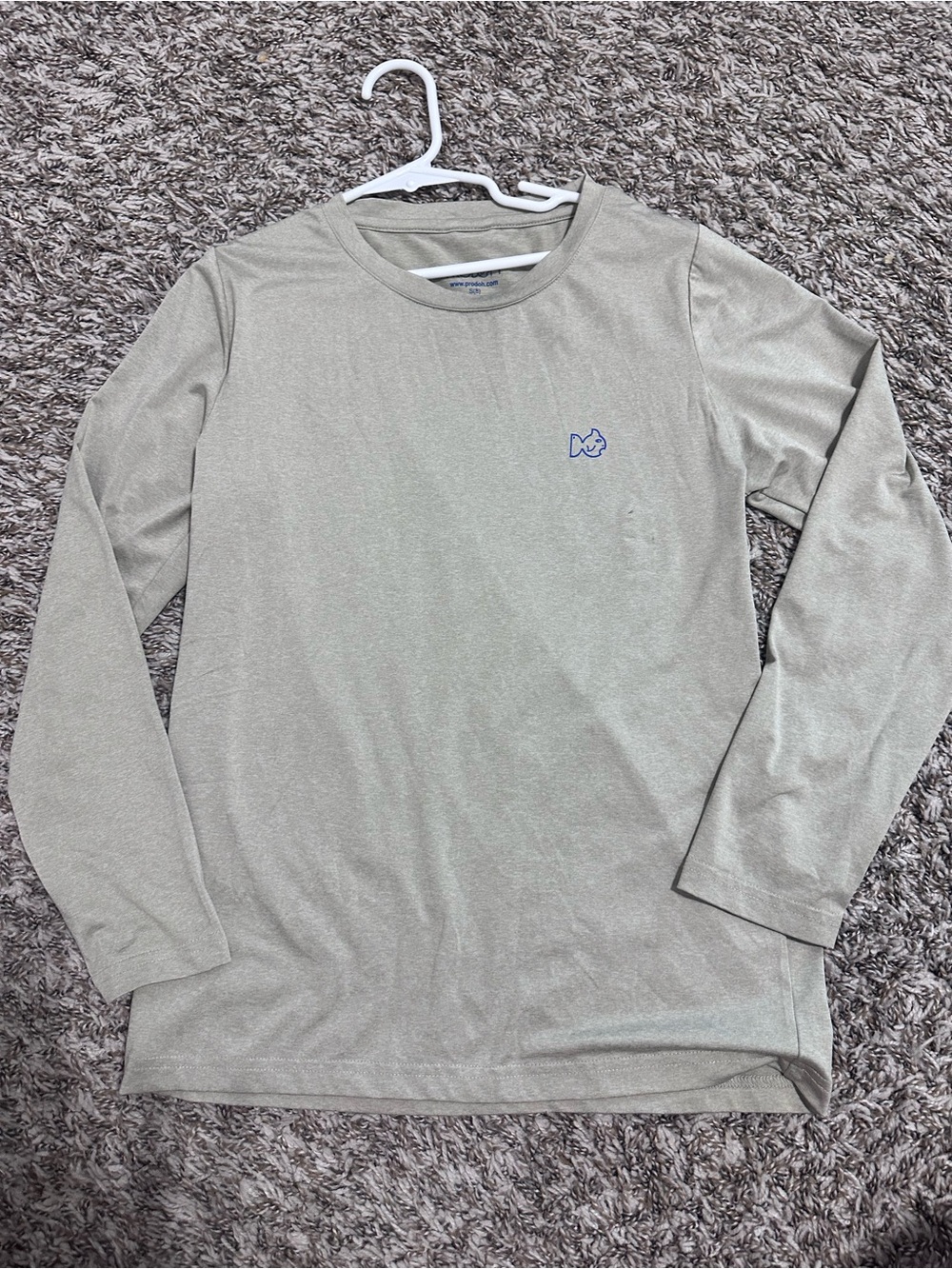 Prodoh Kids Long Sleeve Crewneck Tee in Light Olive with Blue Fish Accent